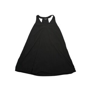 Solemio Womens Black Sheer Racerback Pleated Back V-Neck Mini Shift Dress Small